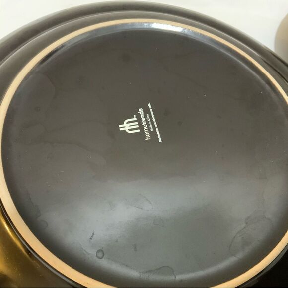 3 Home Trends Fullerton Stoneware Dinner Plates 1 salad Black & Gray Striped Rim - Picture 3 of 6